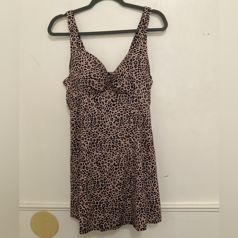 Swimsuits For All Leopard Print Swimdress in Tan and Black